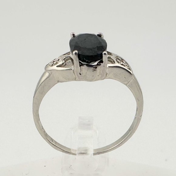 Black Sapphire and Diamond Accent Oval Ring - Sterling Silver - Simple Beauty! - Picture 4 of 12
